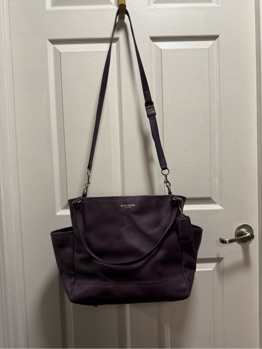 Coach Purple Leather Diaper Bag with Adjustable Strap and foldable changing pad
